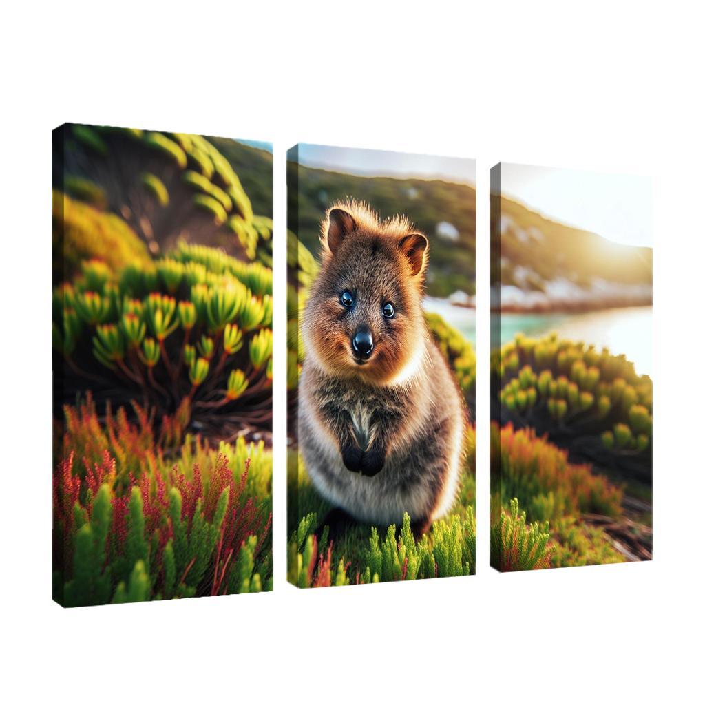 The Secret Lives of Quokkas The World's Happiest Animals 3 Piece HD Canvas Wall Art-Original Frame