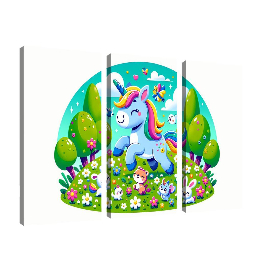Rainbow Unicorn Friends 3 Piece HD Canvas Wall Art-Original Frame