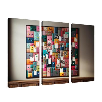 Fabric-Covered Cork Bulletin Board 3 Piece HD Canvas Wall Art-Original Frame