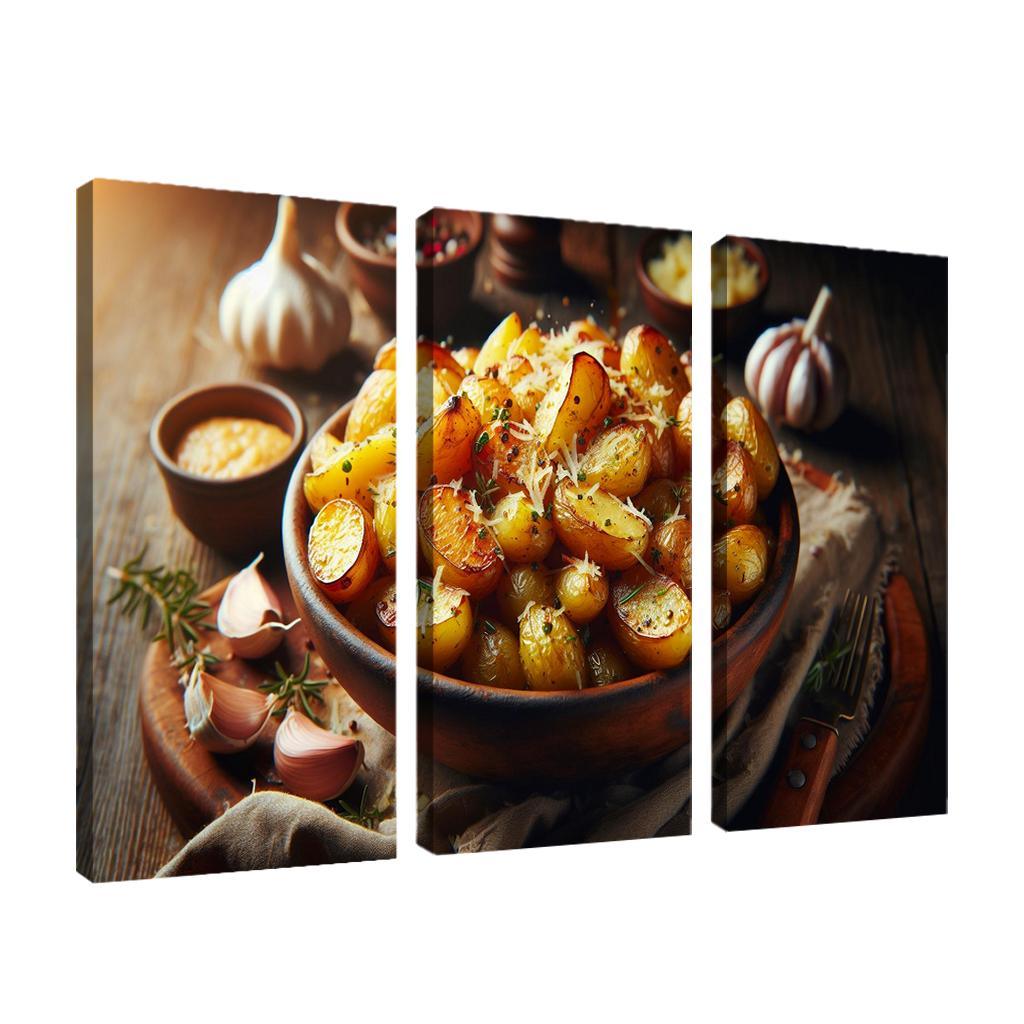 Herbed Garlic Parmesan Roasted Potatoes 3 Piece HD Canvas Wall Art-Original Frame
