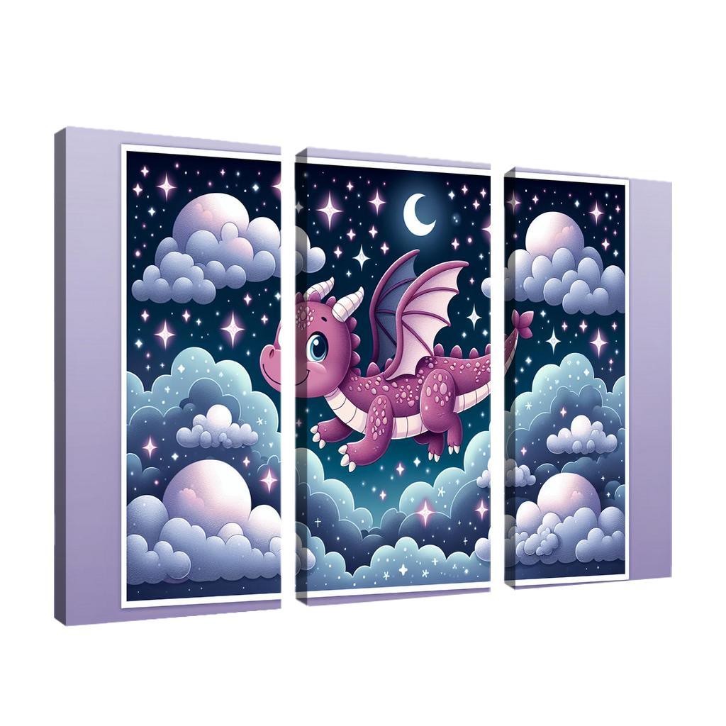 Dreamy Dragon 3 Piece HD Canvas Wall Art-Original Frame