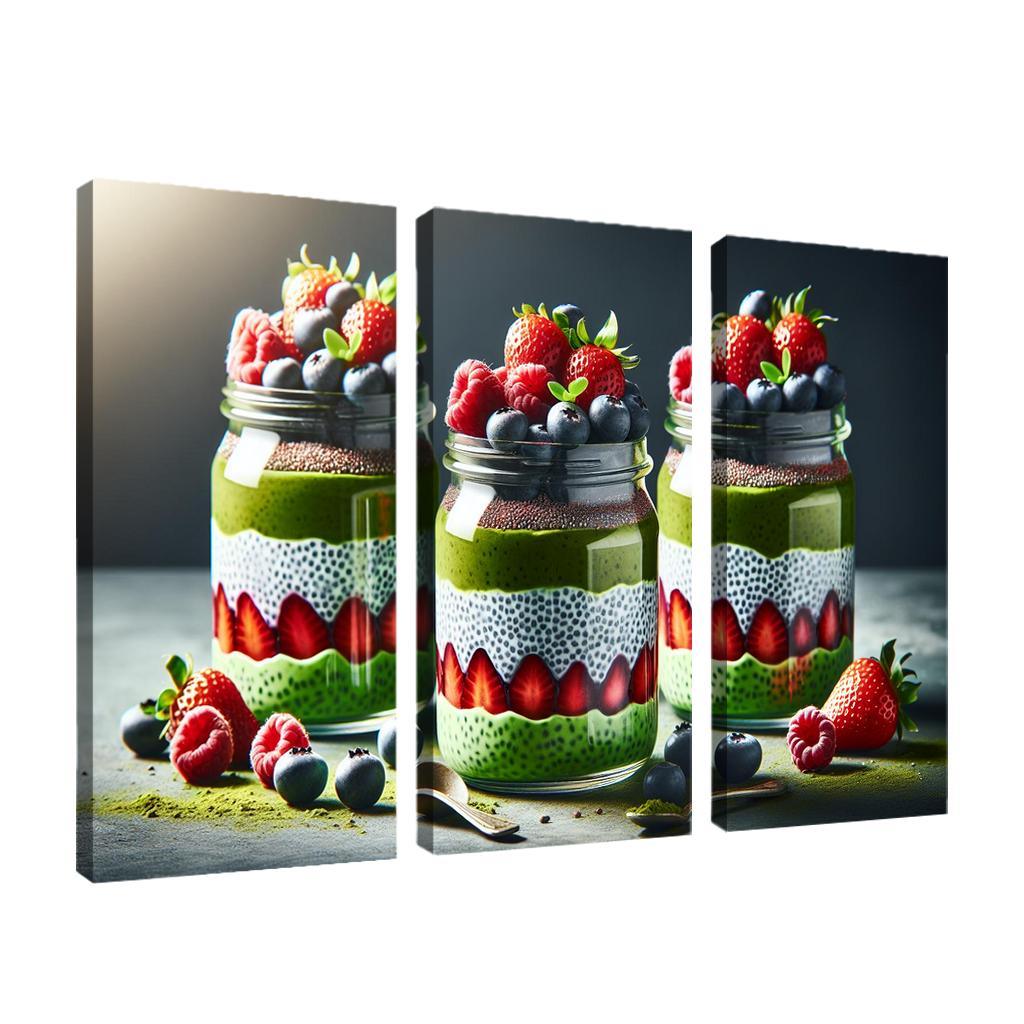 Matcha Chia Seed Pudding 3 Piece HD Canvas Wall Art-Original Frame