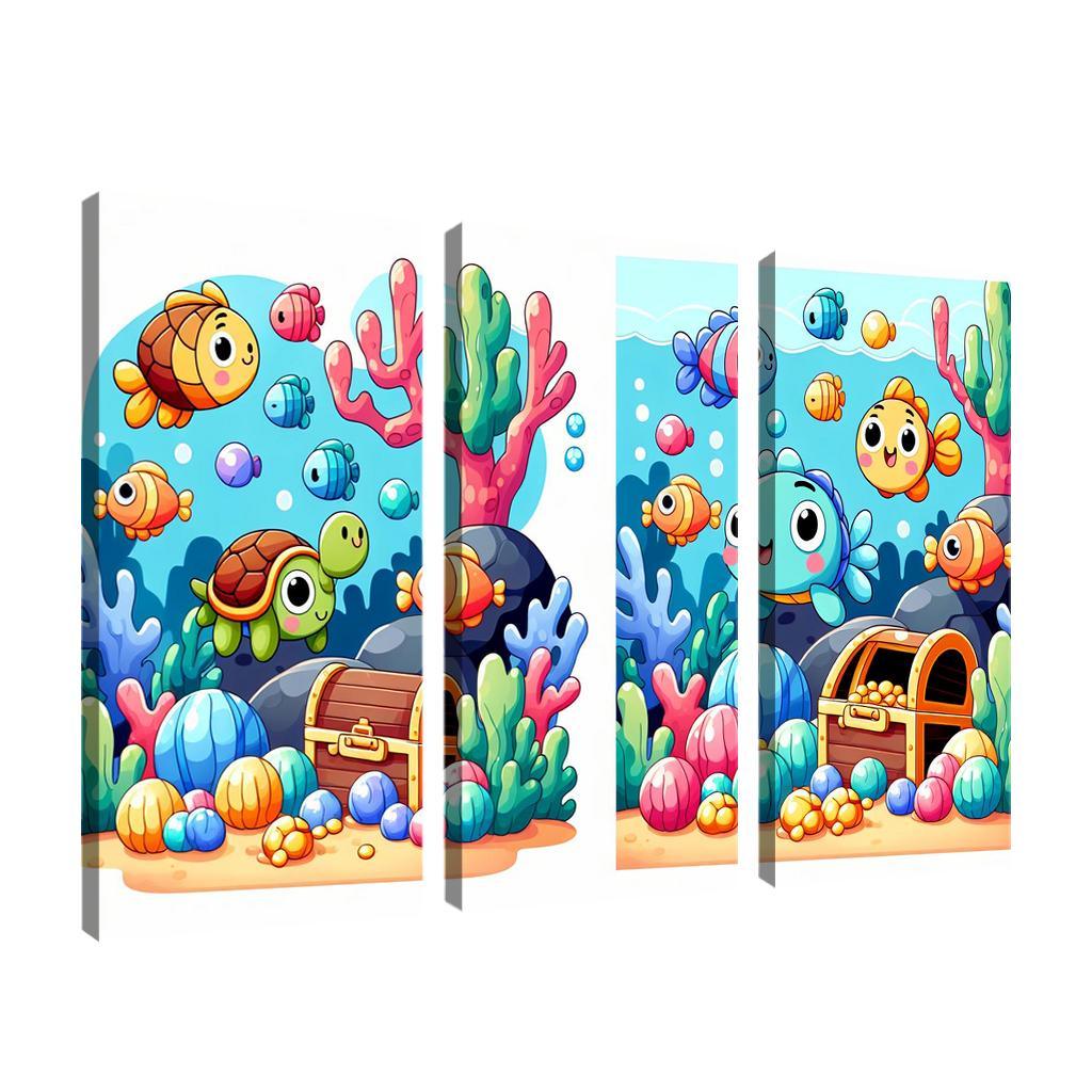 Underwater Treasure Hunt 3 Piece HD Canvas Wall Art-Original Frame