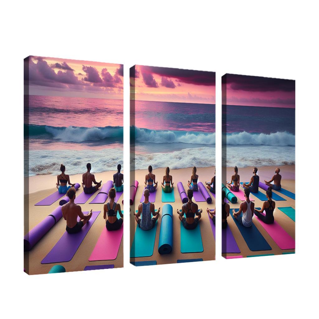 Waves Of Serenity Yoga On The Shore Modern Paintings Frame