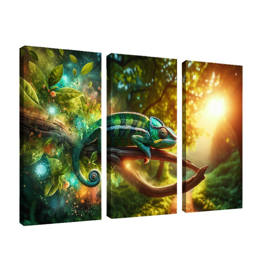 Chameleons Masters of Color and Camouflage 3 Piece HD Canvas Wall Art-Original Frame