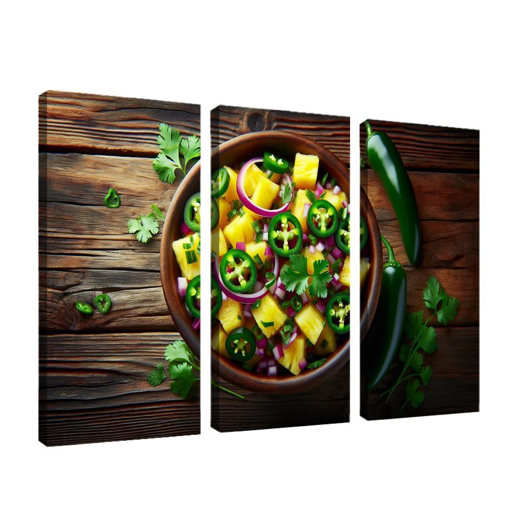 Spicy Pineapple Salsa 3 Piece HD Canvas Wall Art-Original Frame