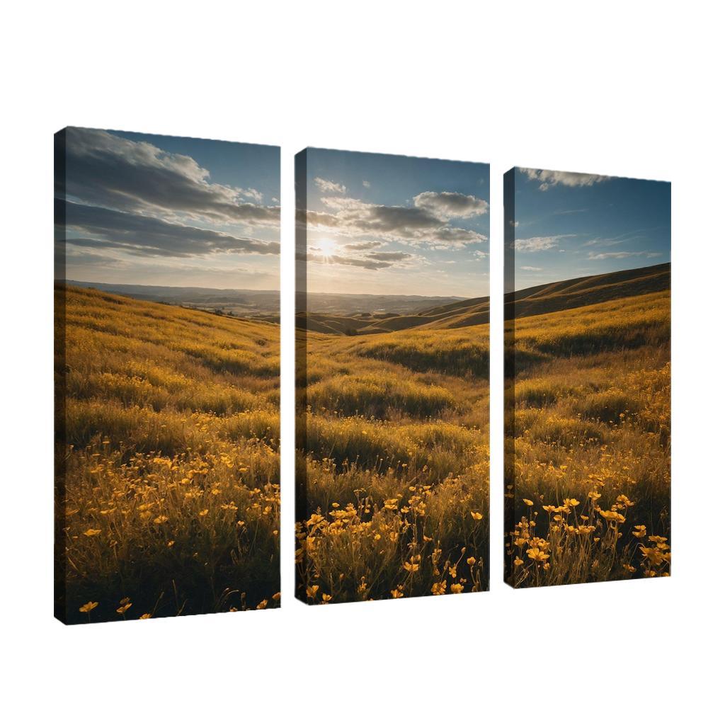 The Elysian Fields Of Golden Wildflowers Multi-panel Paintings
