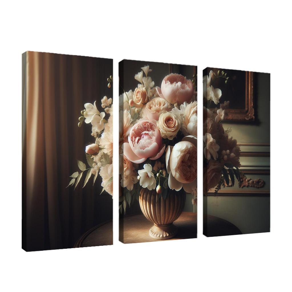 Victorian Romance A Nostalgic Floral Display 3 Piece HD Canvas Wall Art-Original Frame