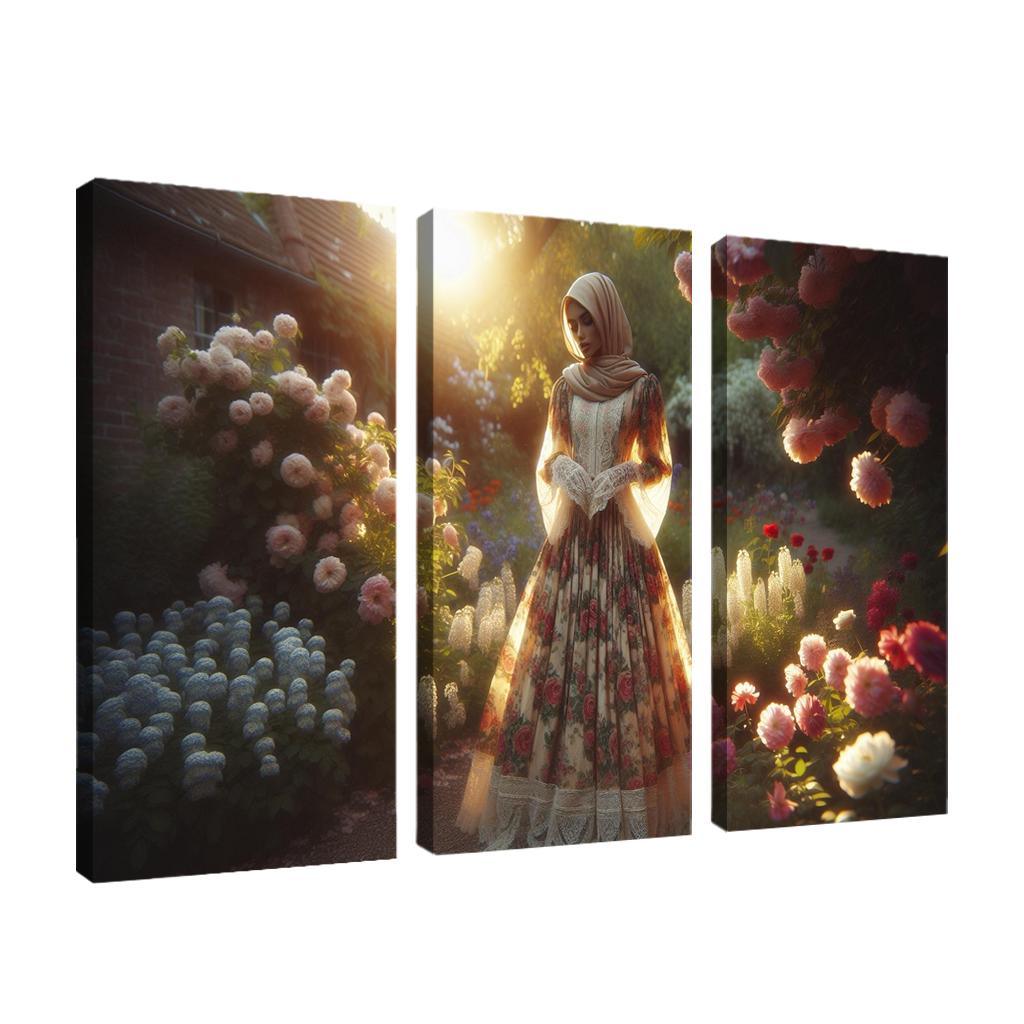 Vintage Floral Nostalgic Prints and Patterns 3 Piece HD Canvas Wall Art-Original Frame