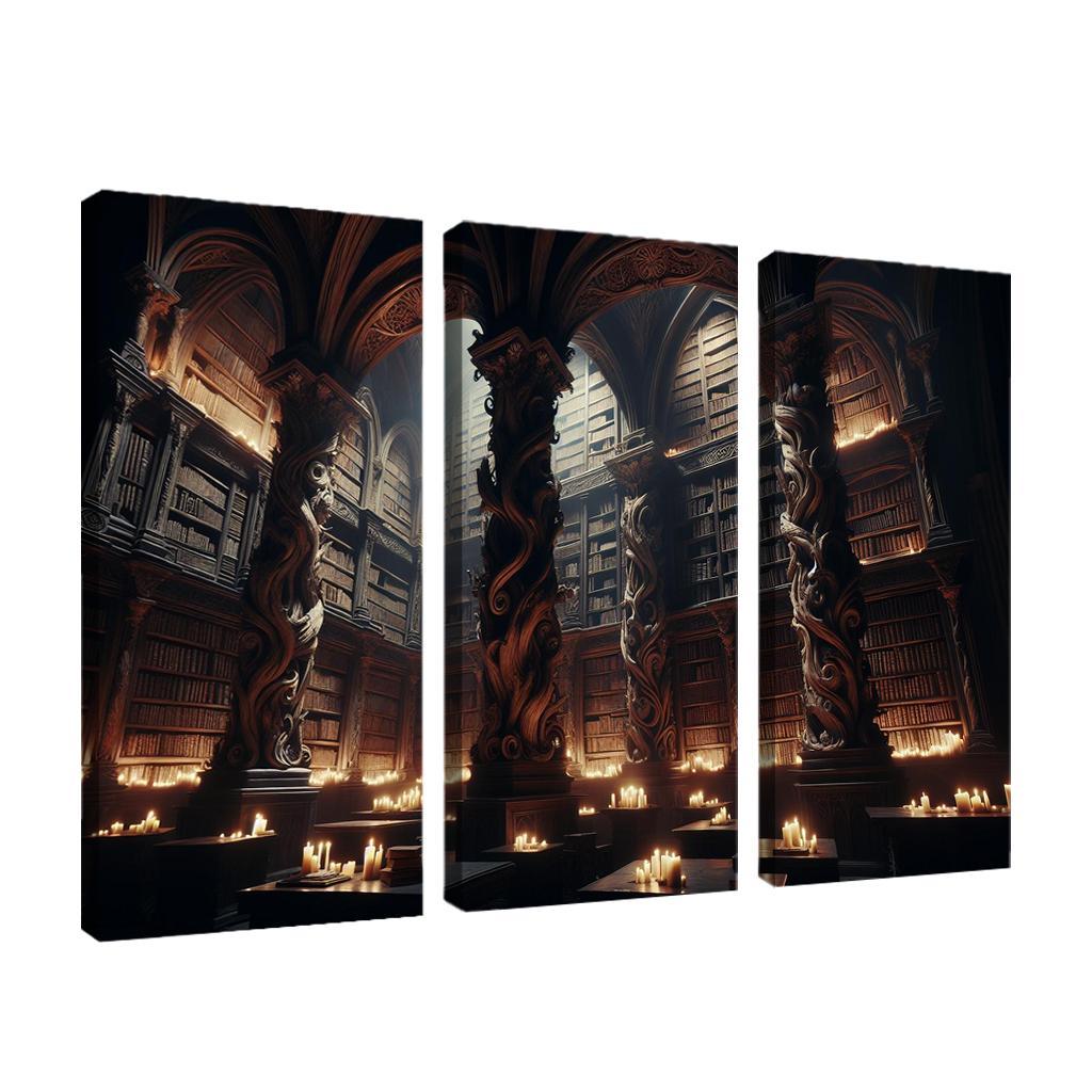 Phantom Library Enchanted Shelves of Darkness 3 Piece HD Canvas Wall Art-Original Frame
