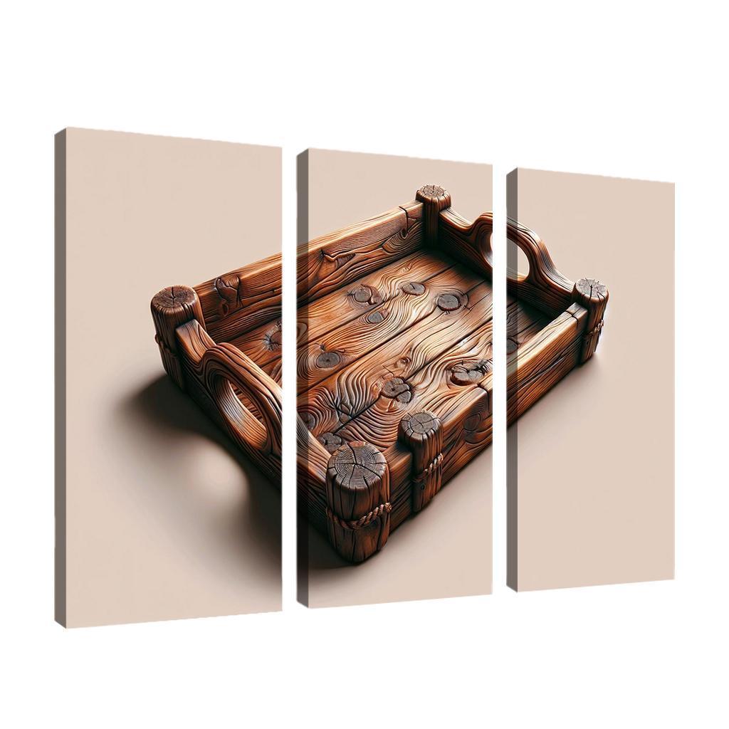 Rustic Wooden Tray with Handles 3 Piece HD Canvas Wall Art-Original Frame