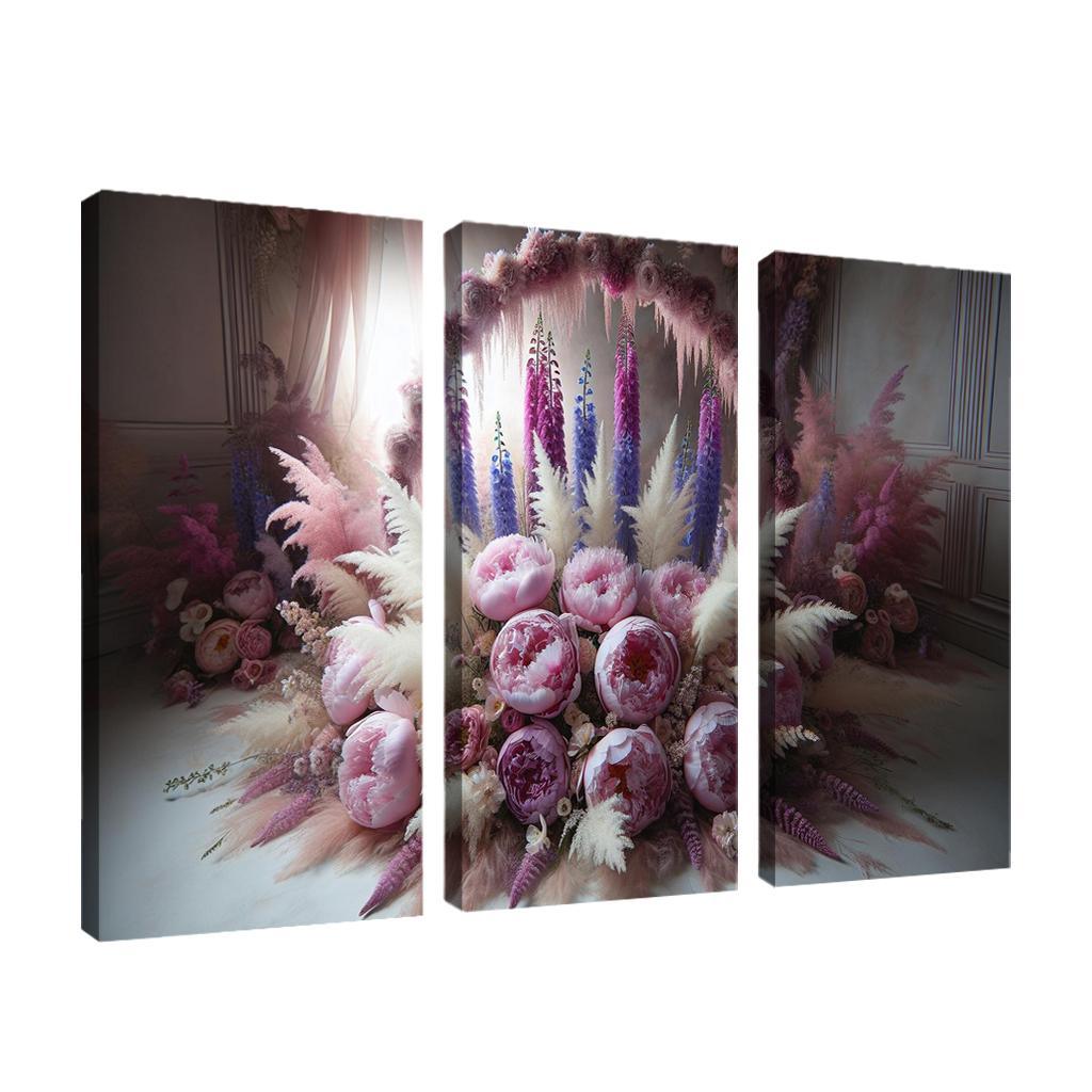 Ethereal Garden A Fairy Tale Floral Display 3 Piece HD Canvas Wall Art-Original Frame