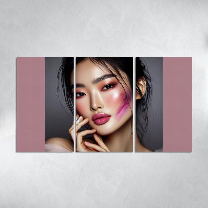 Monochrome Makeup Cohesive Looks 3 Piece HD Canvas Wall Art-Original Frame