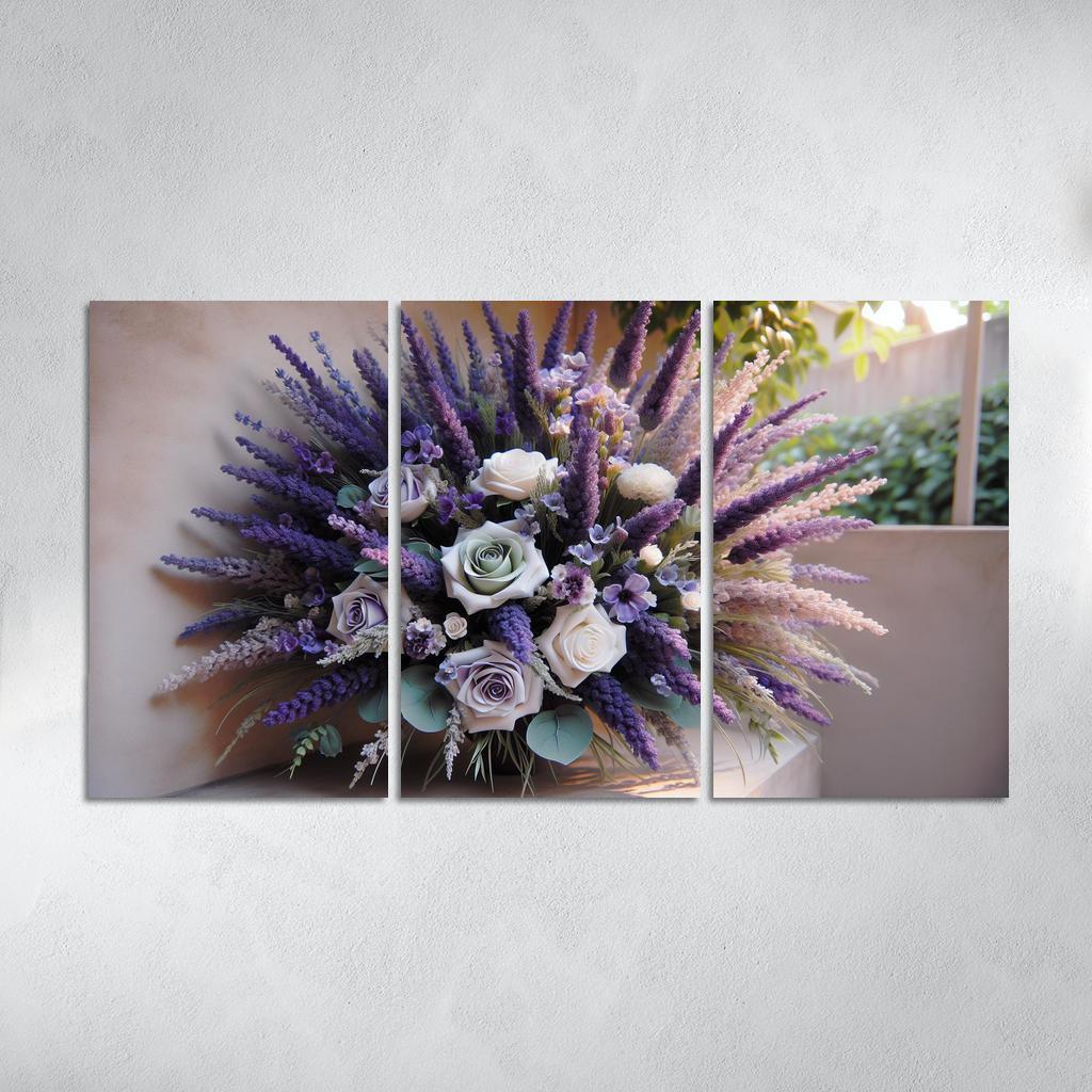 Lavender Dreams A Calming Floral Design 3 Piece HD Canvas Wall Art-Original Frame
