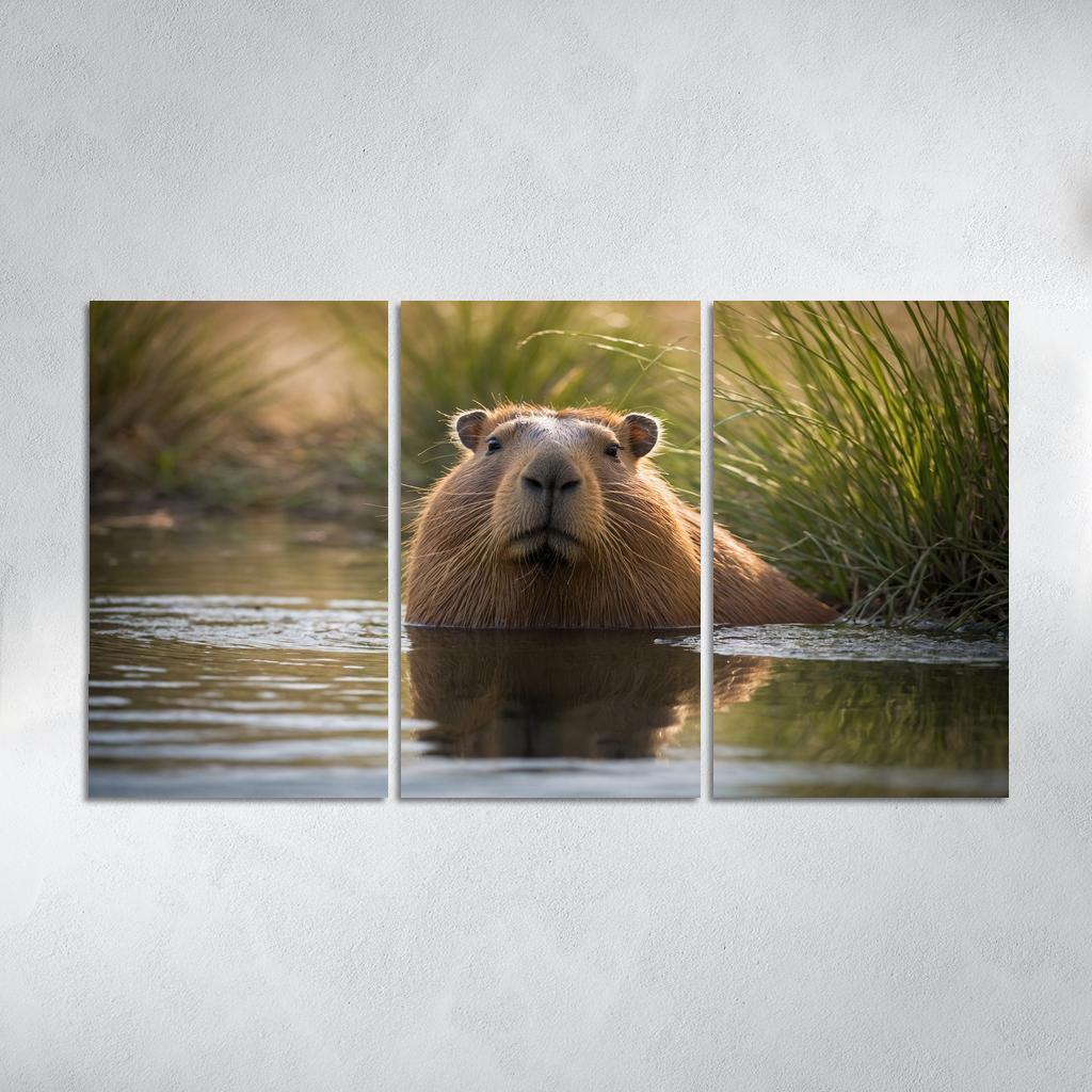 The Charming Capybara By A Waterhole Framed Paintings