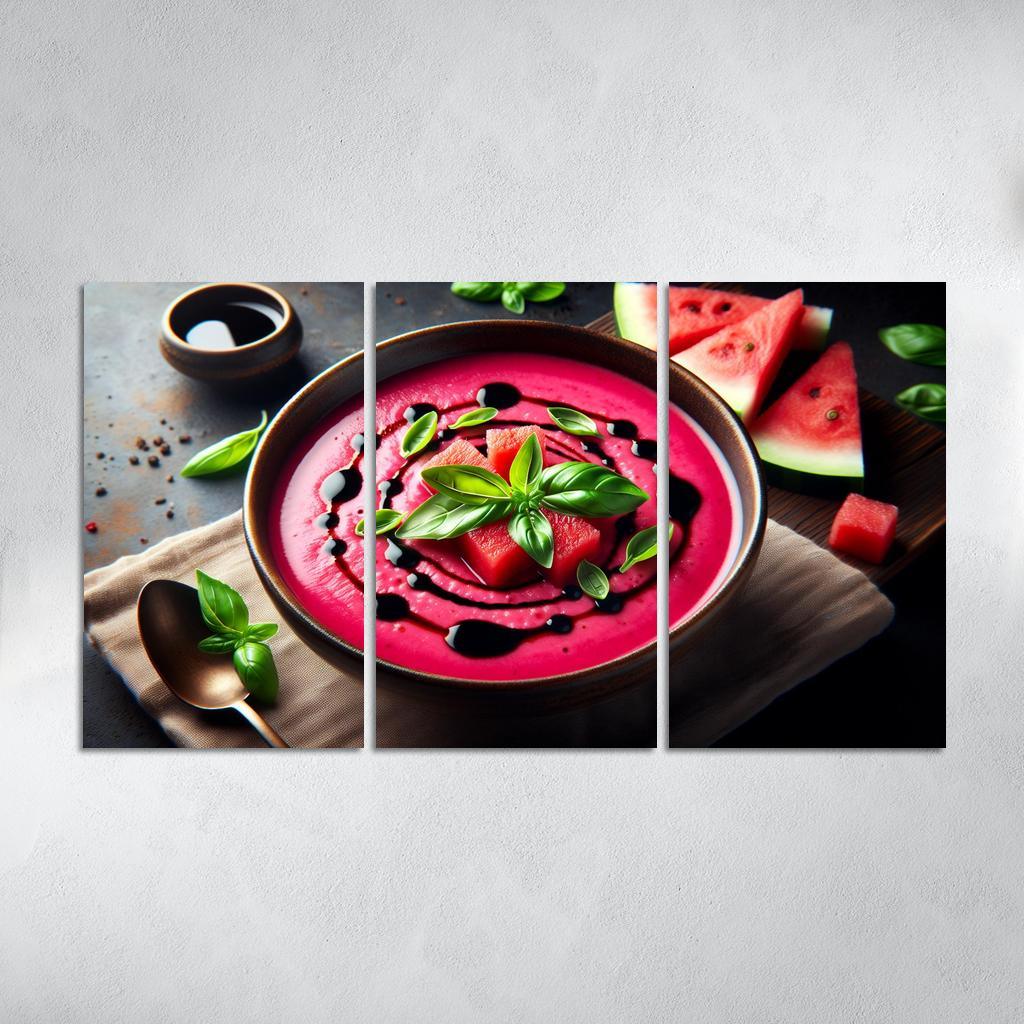 Chilled Watermelon Basil Soup 3 Piece HD Canvas Wall Art-Original Frame