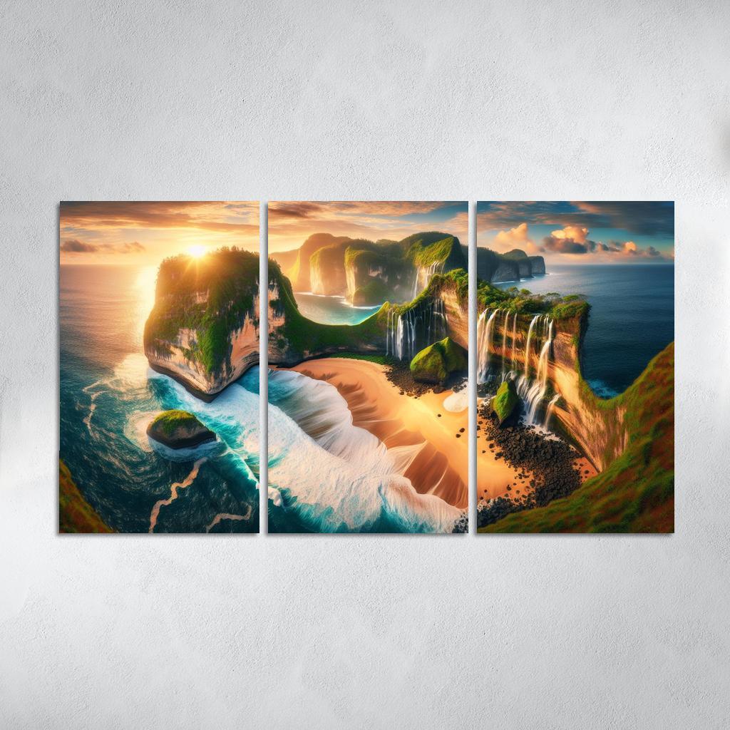 Cascading Waterfalls Beach Natural Wonder Oil Paintings Frame