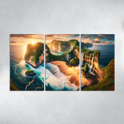 Cascading Waterfalls Beach Natural Wonder Oil Paintings Frame