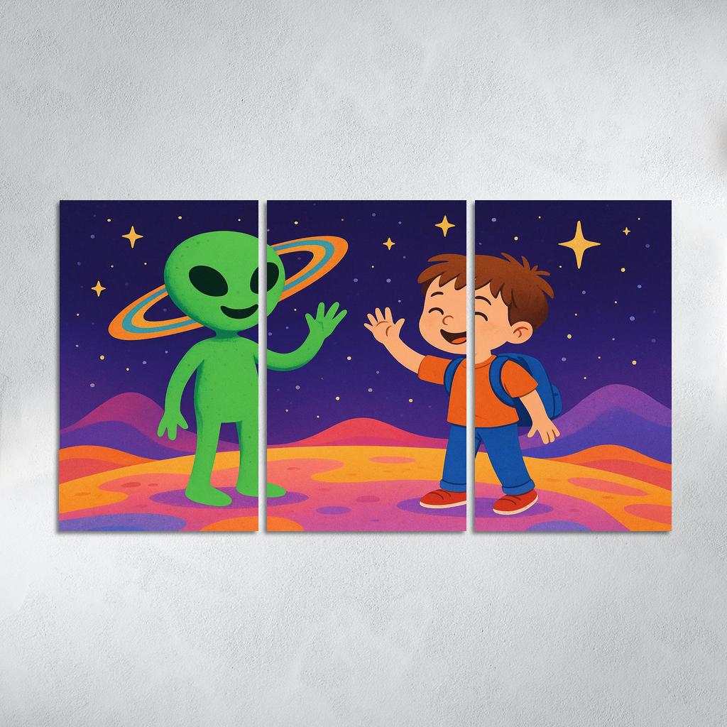 Alien Encounter - Outer Space Adventure Framed Paintings