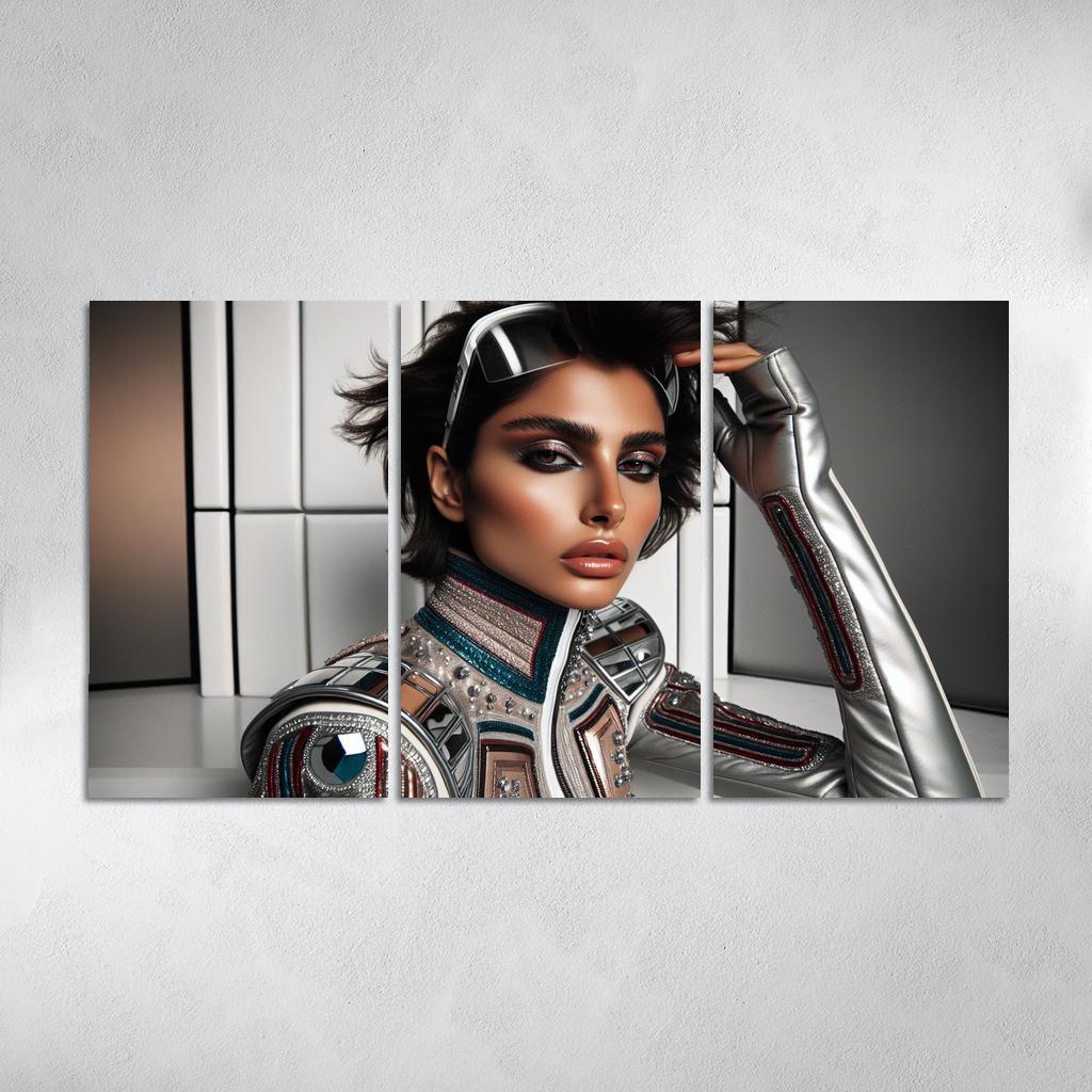 Retro Futurism Fashioning the Future 3 Piece HD Canvas Wall Art-Original Frame
