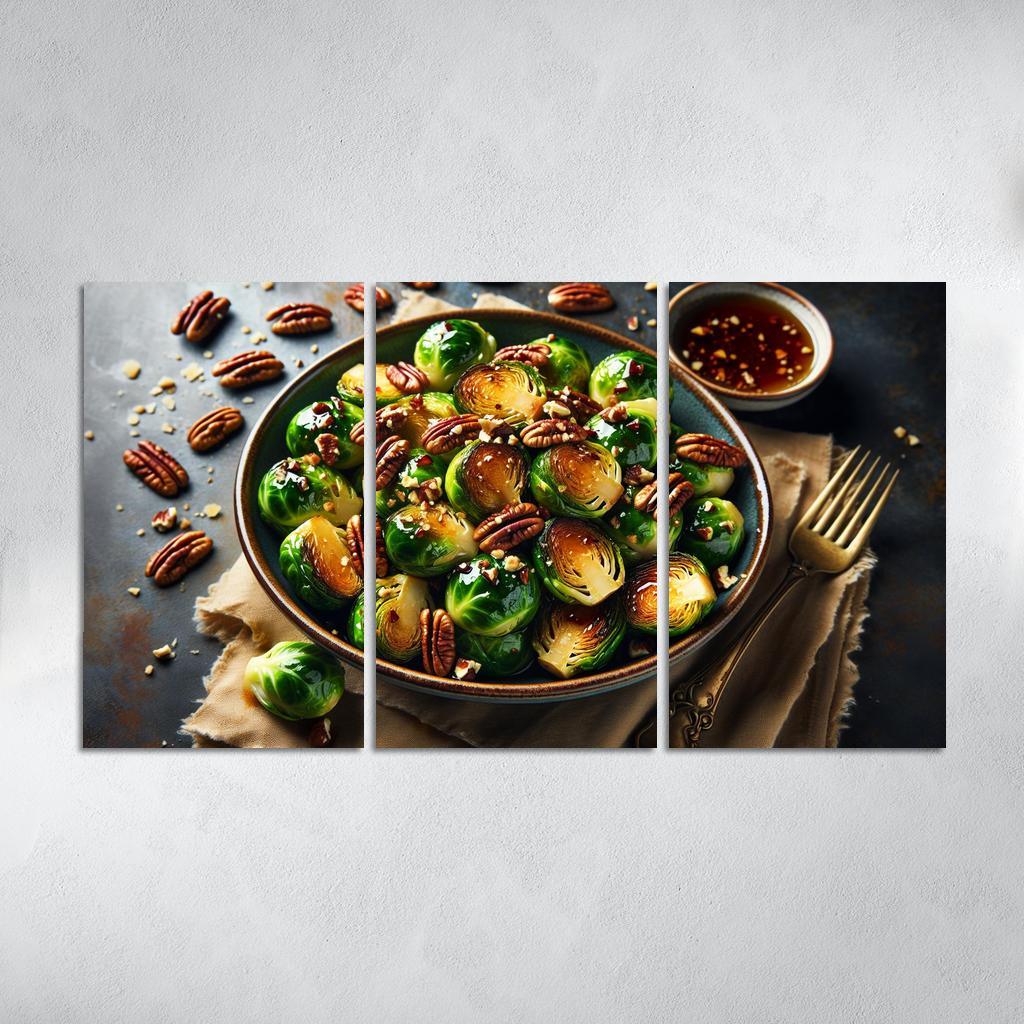 Cinnamon Maple Roasted Brussels Sprouts 3 Piece HD Canvas Wall Art-Original Frame