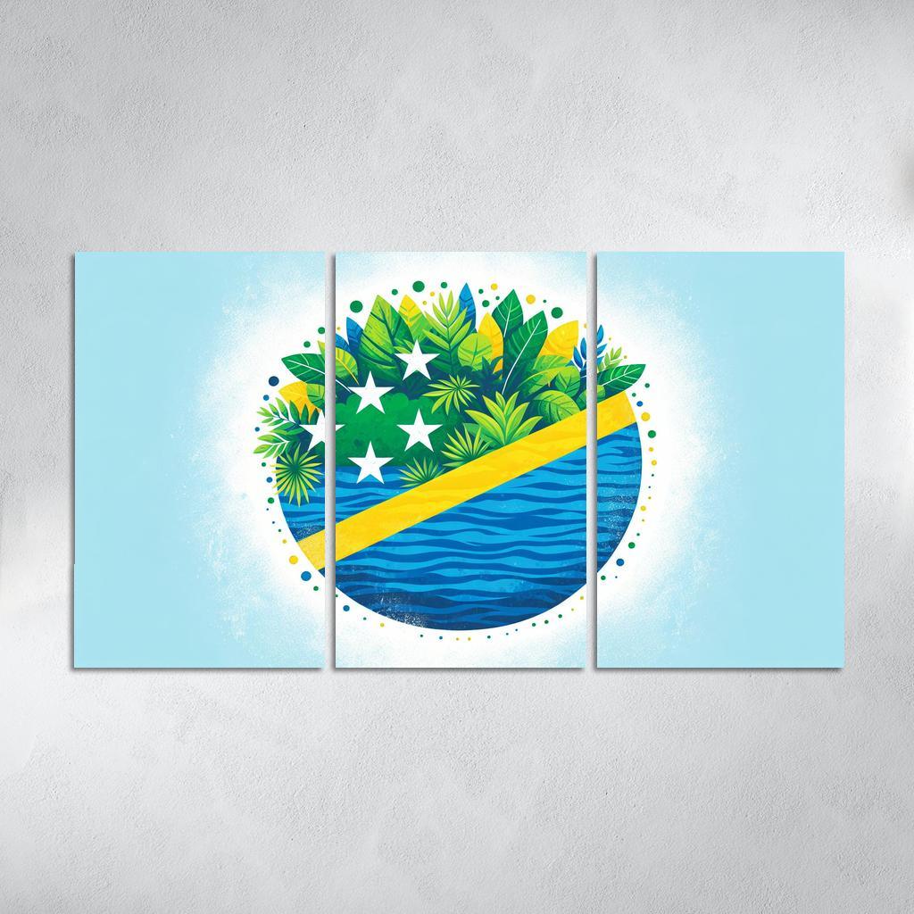 Nature's Guardians The Flag of the Solomon Islands 3 Piece HD Canvas Wall Art-Original Frame