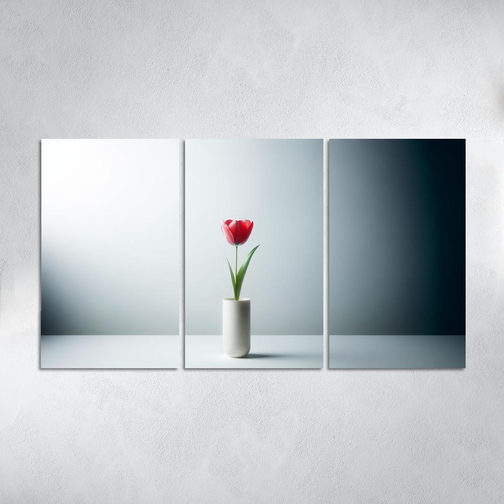 Botanical Minimalism A Single Stem Elegance 3 Piece HD Canvas Wall Art-Original Frame