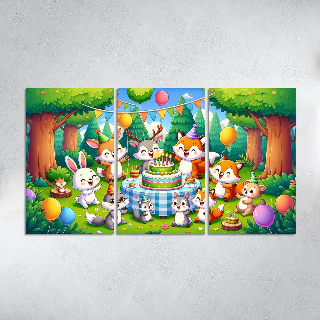 Whimsical Woodland Party 3 Piece HD Canvas Wall Art-Original Frame
