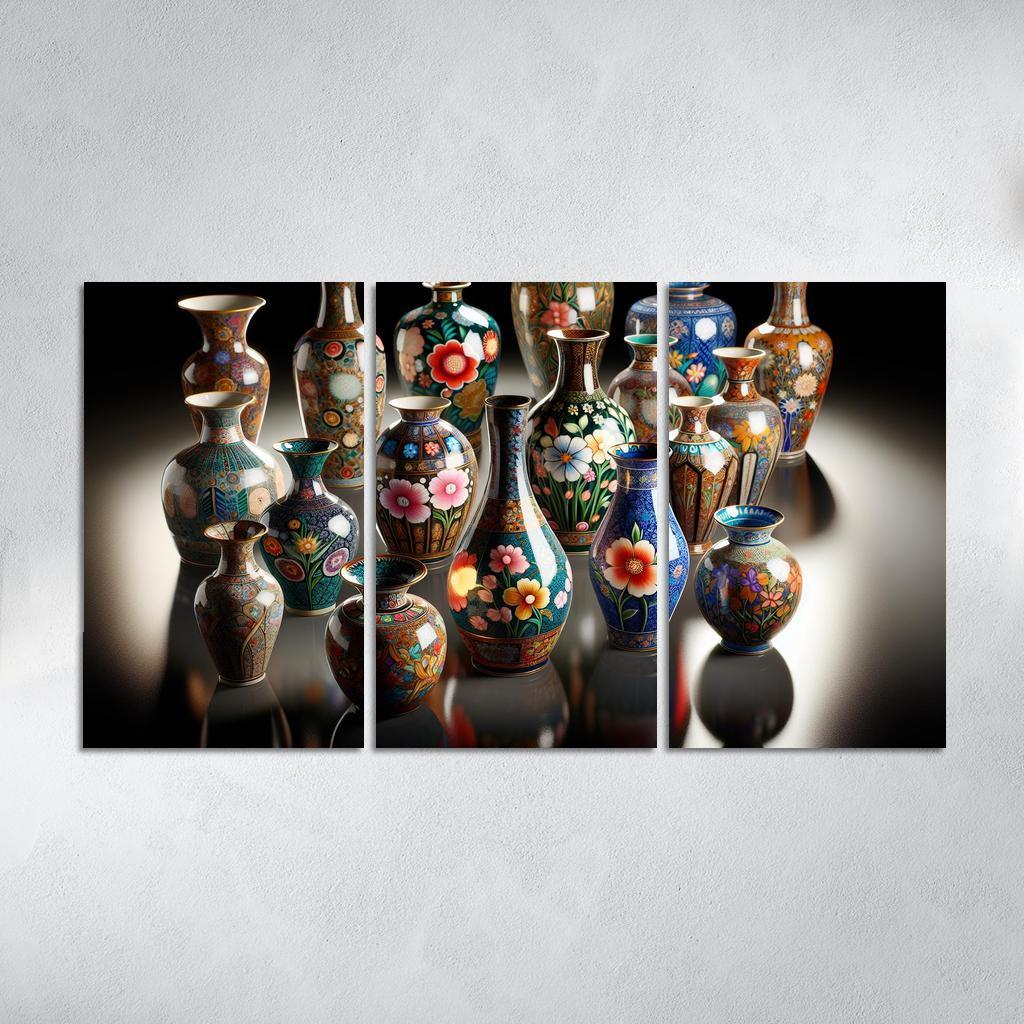 Ceramic Hand-Painted Vases 3 Piece HD Canvas Wall Art-Original Frame