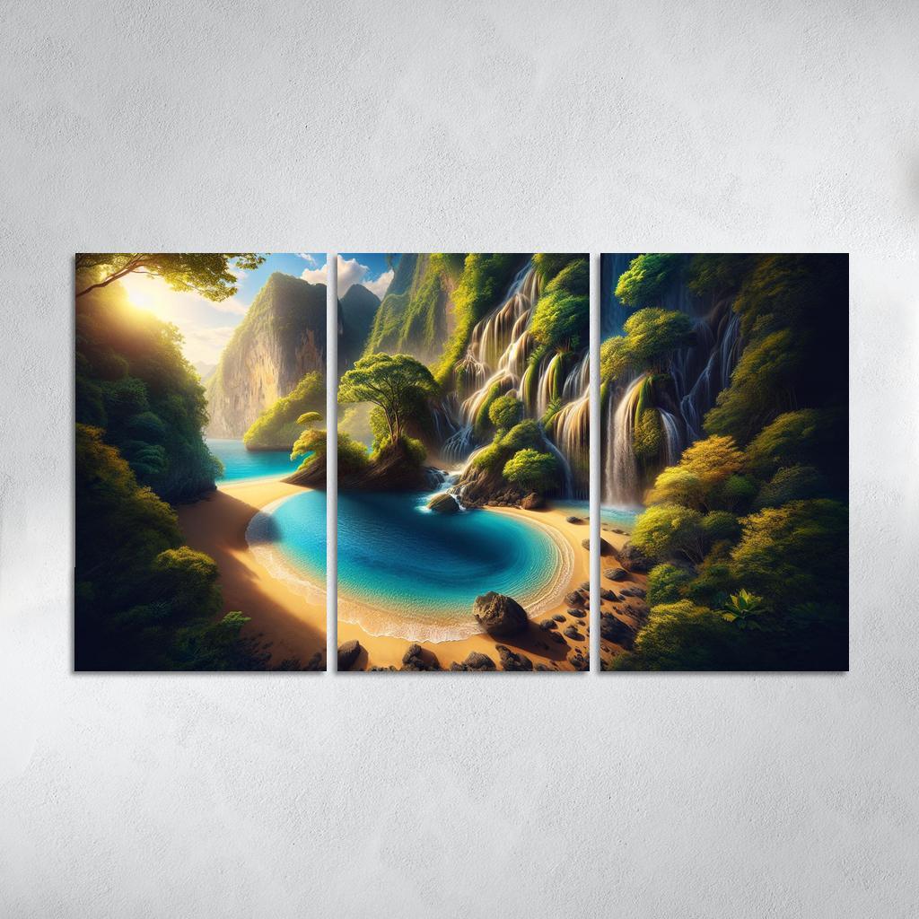 Crystal Lagoon Hidden Waterfall Escape Multi-panel Paintings