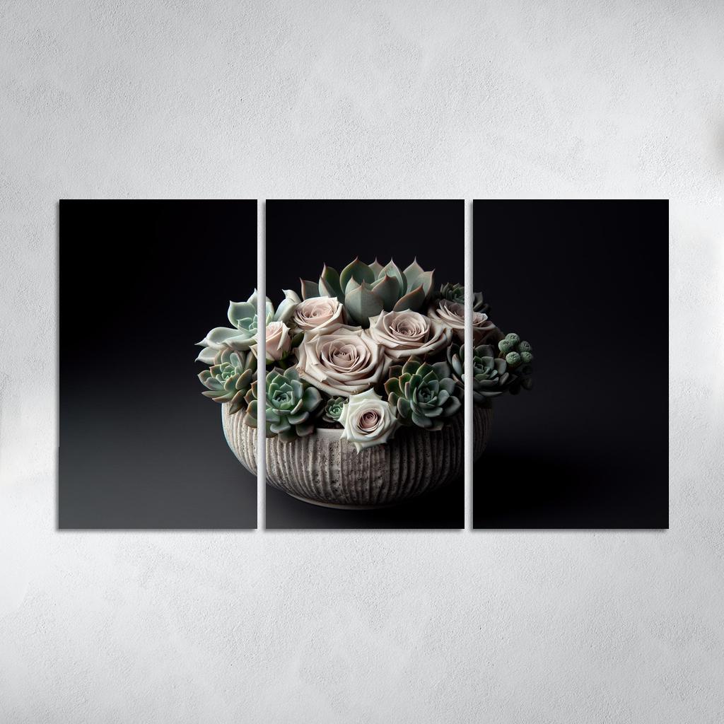 Whispers of the Desert Succulent Floral Fusion 3 Piece HD Canvas Wall Art-Original Frame