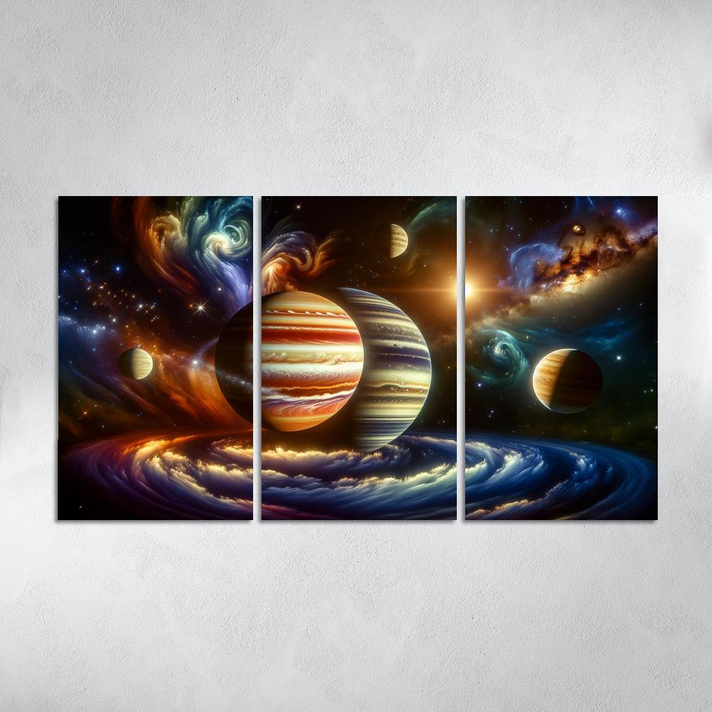 The Dance of Gas Giants in Exoplanetary Systems 3 Piece HD Canvas Wall Art-Original Frame