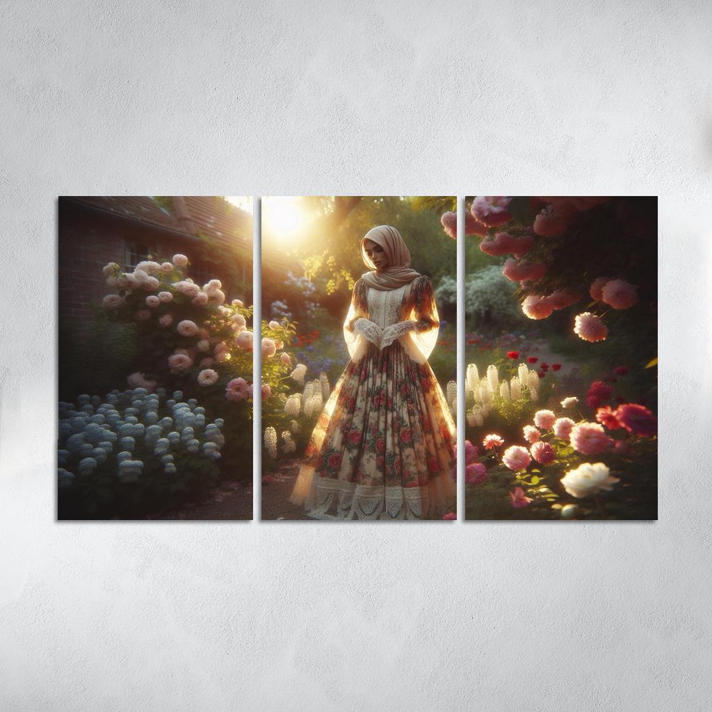 Vintage Floral Nostalgic Prints and Patterns 3 Piece HD Canvas Wall Art-Original Frame