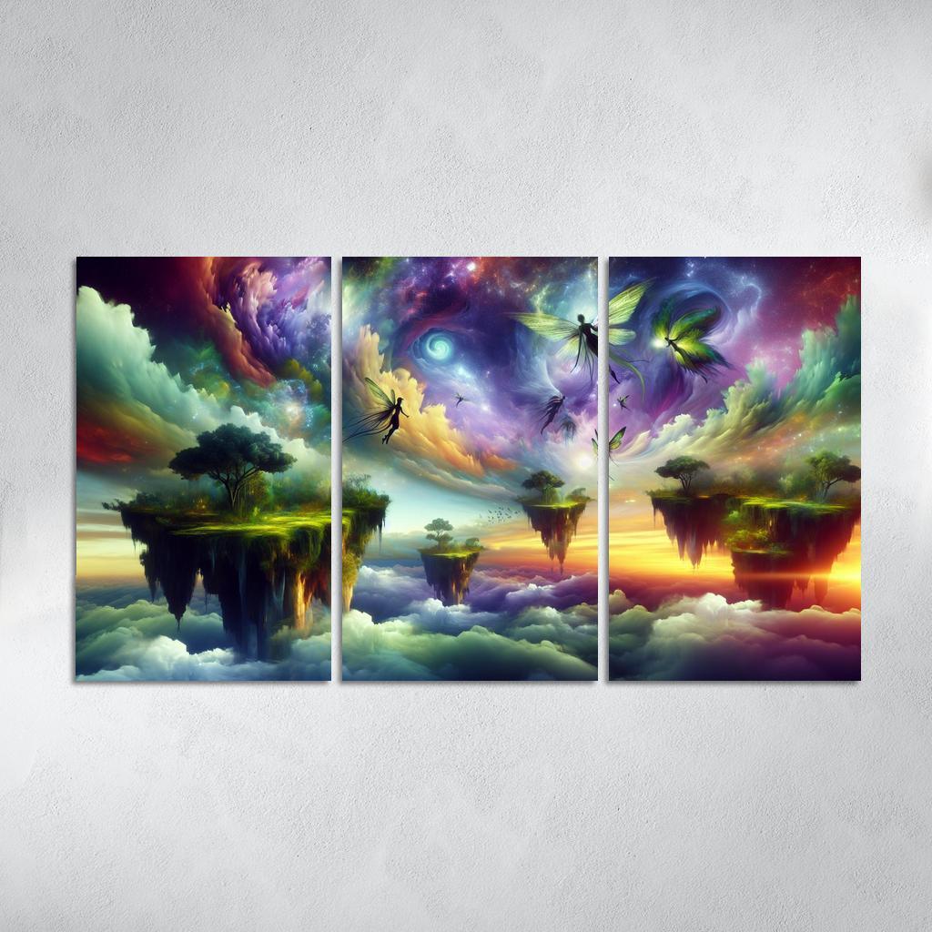 The Aetherium Realm A Dimension of Endless Skies 3 Piece HD Canvas Wall Art-Original Frame