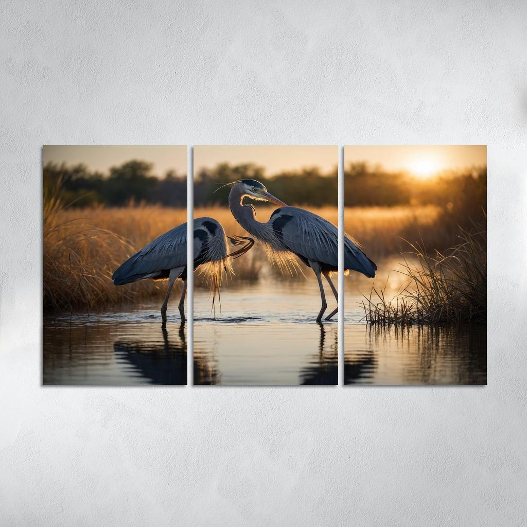 The Majestic Great Blue Heron By The Waterside Framed Paintings