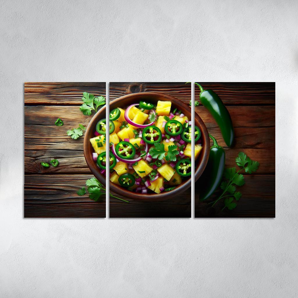 Spicy Pineapple Salsa 3 Piece HD Canvas Wall Art-Original Frame