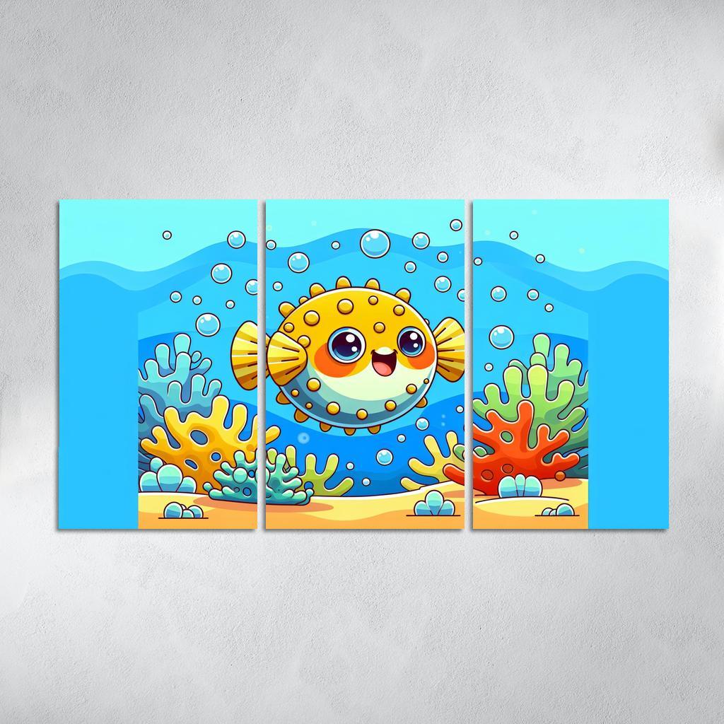 Playful Pufferfish Modern Paintings Frame