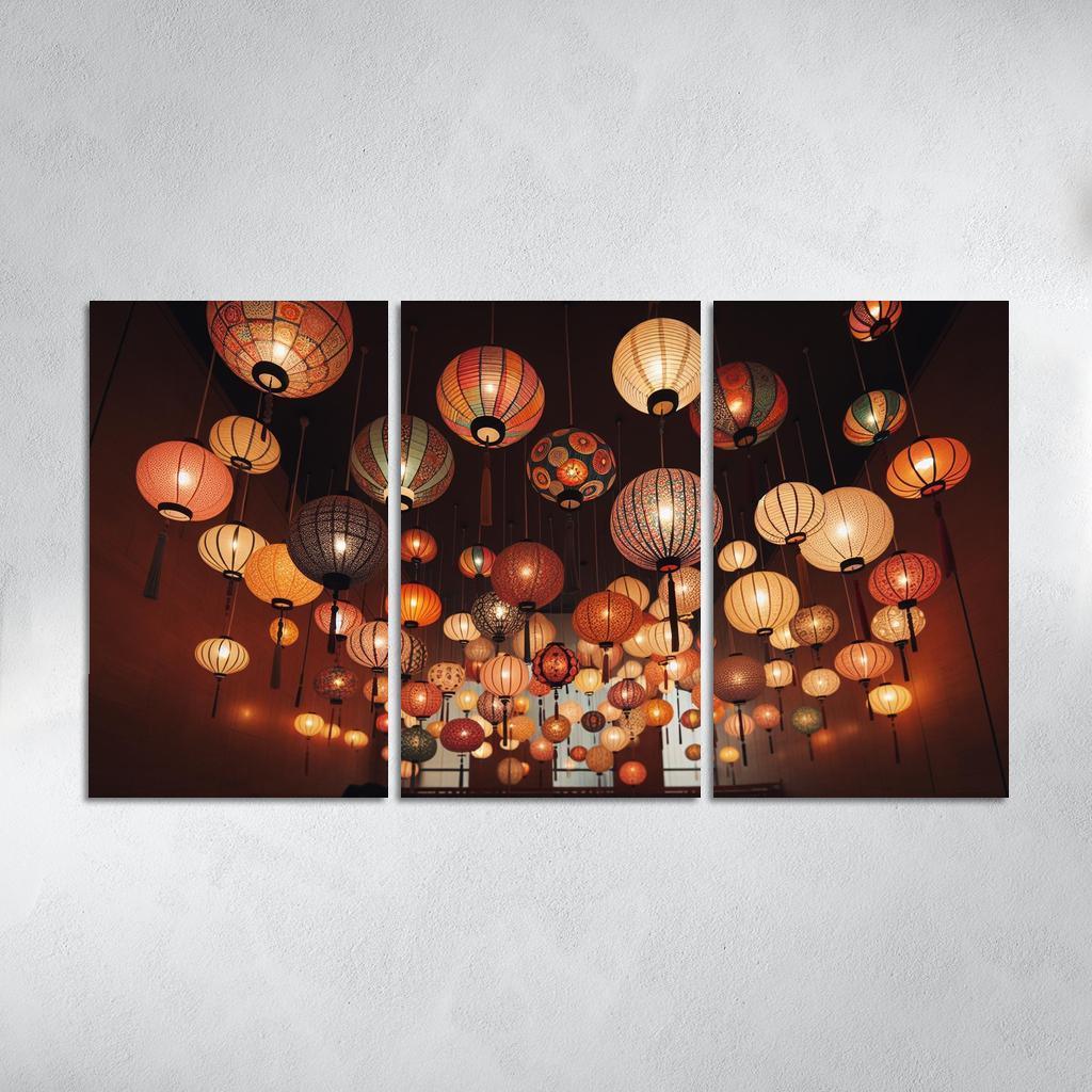 Whimsical Paper Lanterns 3 Piece HD Canvas Wall Art-Original Frame