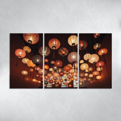 Whimsical Paper Lanterns 3 Piece HD Canvas Wall Art-Original Frame