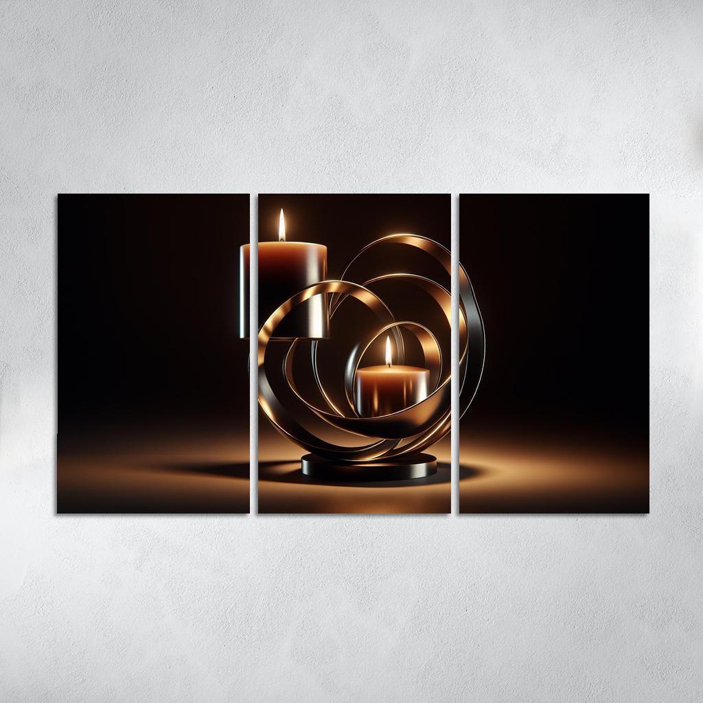 Sculptural Metal Candle Holders 3 Piece HD Canvas Wall Art-Original Frame
