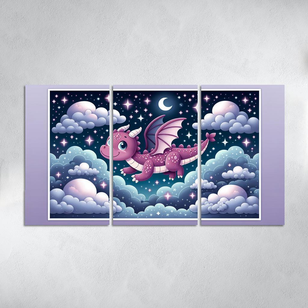 Dreamy Dragon 3 Piece HD Canvas Wall Art-Original Frame