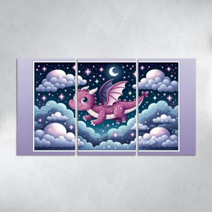 Dreamy Dragon 3 Piece HD Canvas Wall Art-Original Frame