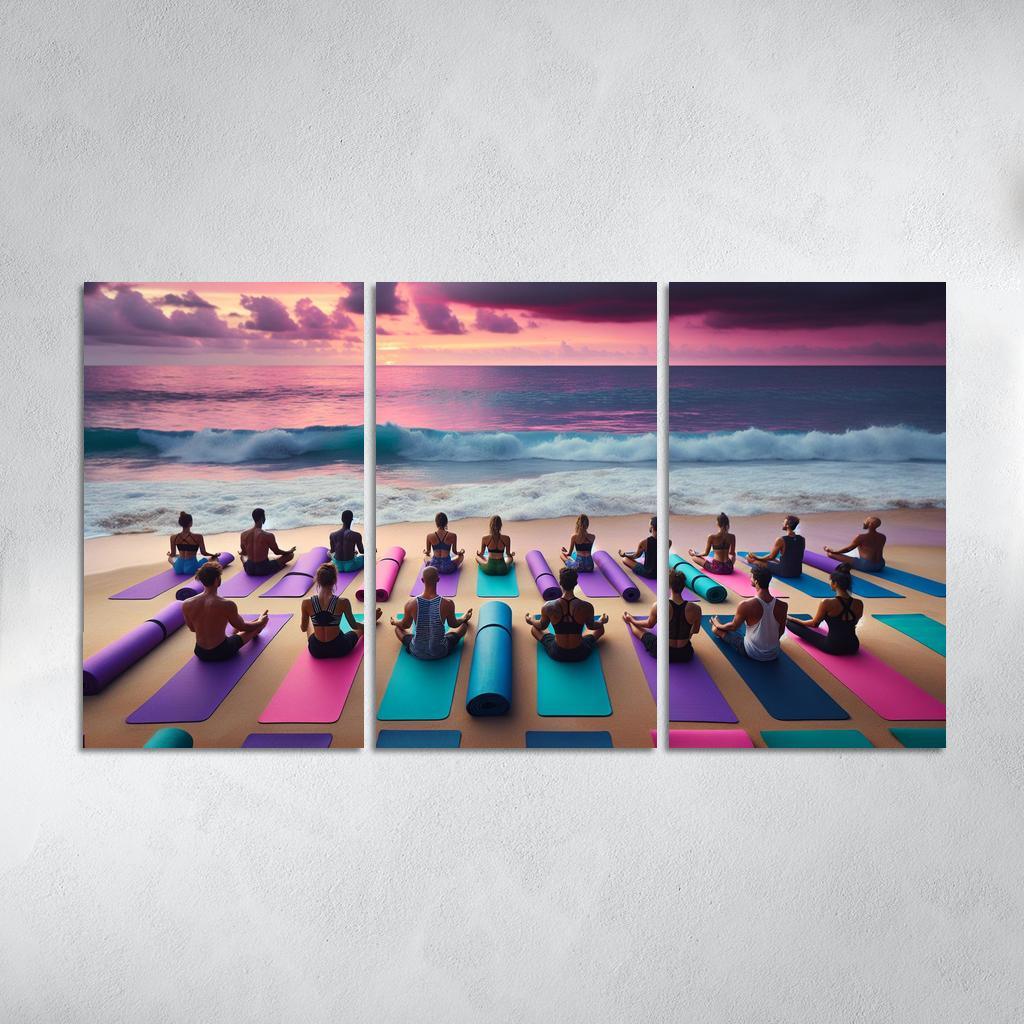 Waves Of Serenity Yoga On The Shore Modern Paintings Frame