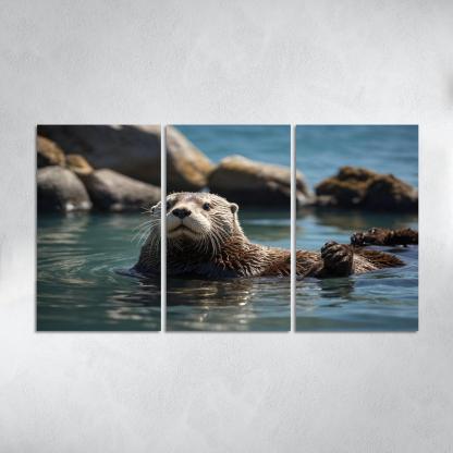 The Playful Sea Otter In Coastal Waters Canvas Paintings Frame