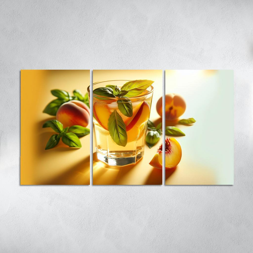 Peach Basil Infused Lemonade 3 Piece HD Canvas Wall Art-Original Frame