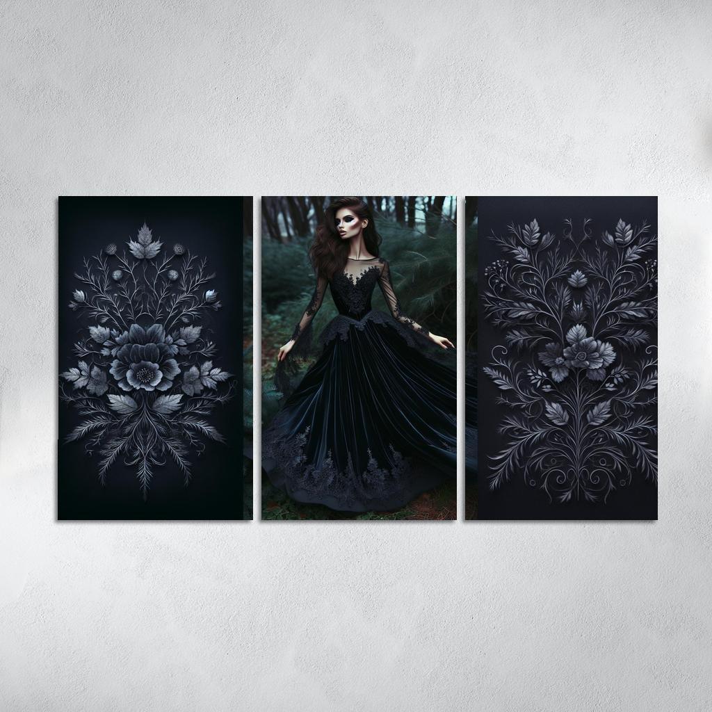 Gothic Romance Dark Elegance 3 Piece HD Canvas Wall Art-Original Frame
