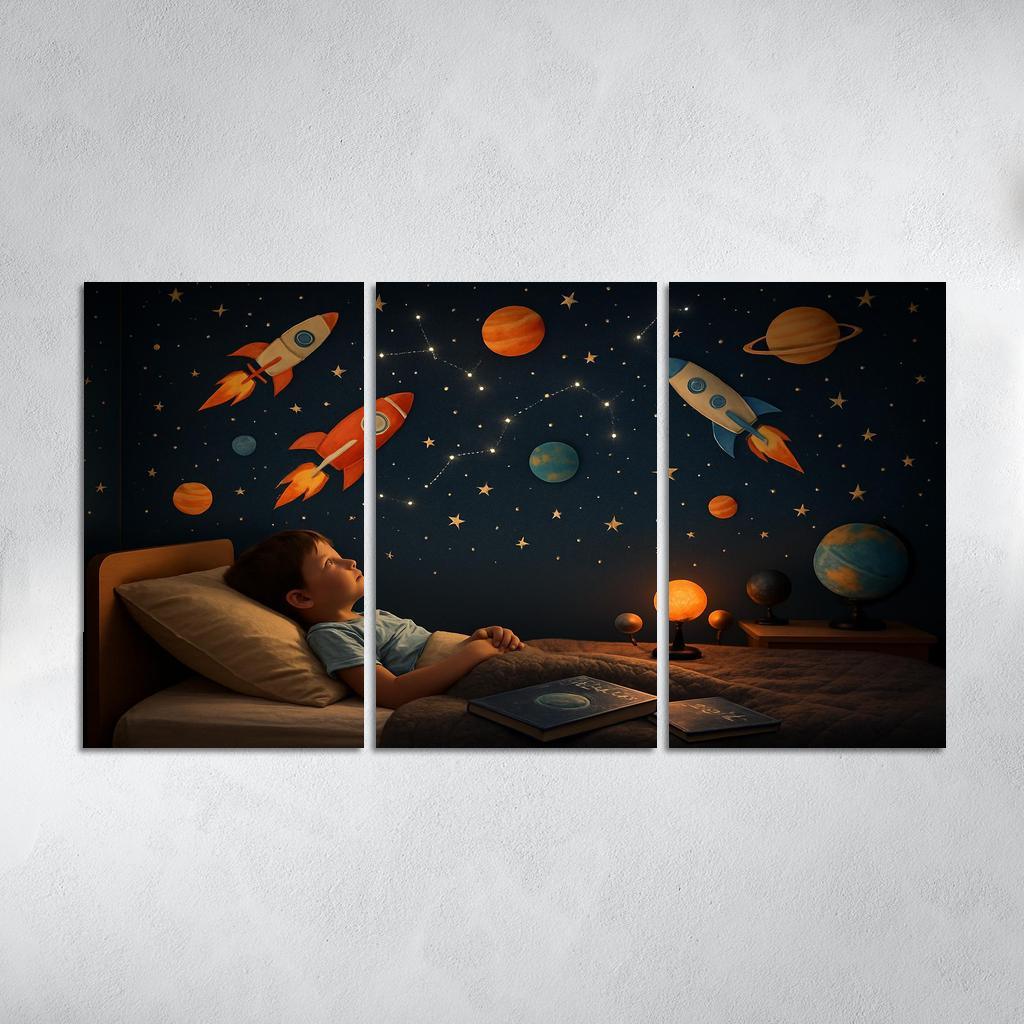 Space Explorer Rocket Panel Oil Paintings Frame