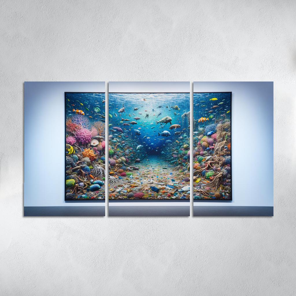 Beneath the Surface Ocean Conservation Awareness 3 Piece HD Canvas Wall Art-Original Frame