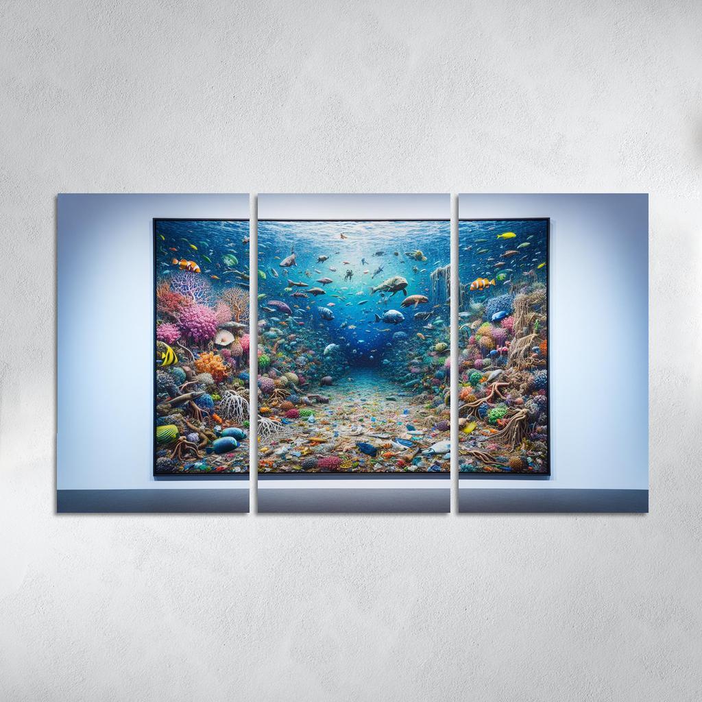 Beneath the Surface Ocean Conservation Awareness 3 Piece HD Canvas Wall Art-Original Frame