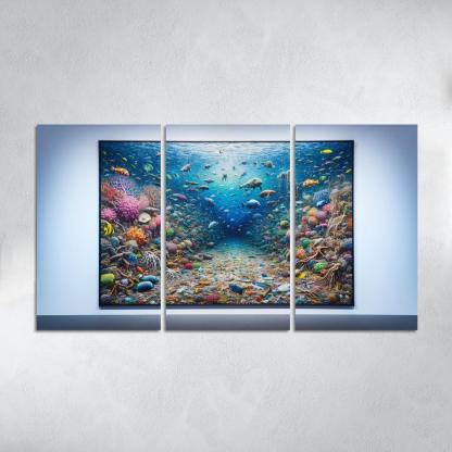 Beneath the Surface Ocean Conservation Awareness 3 Piece HD Canvas Wall Art-Original Frame